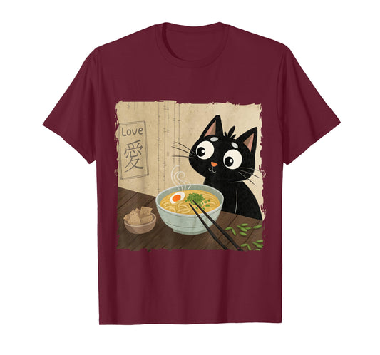 Cat Eating Ramen Japanese Anime Neko Kawaii Animal Lover T-Shirt