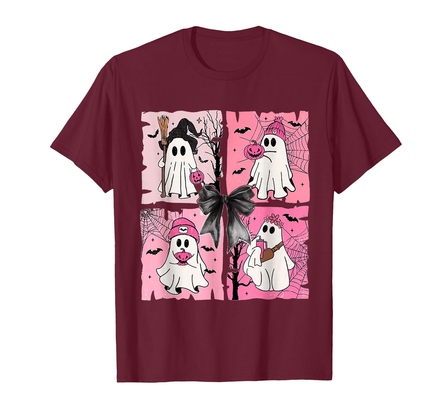 Girly Coquette Bow Ghost Spooky Season Halloween T-Shirt