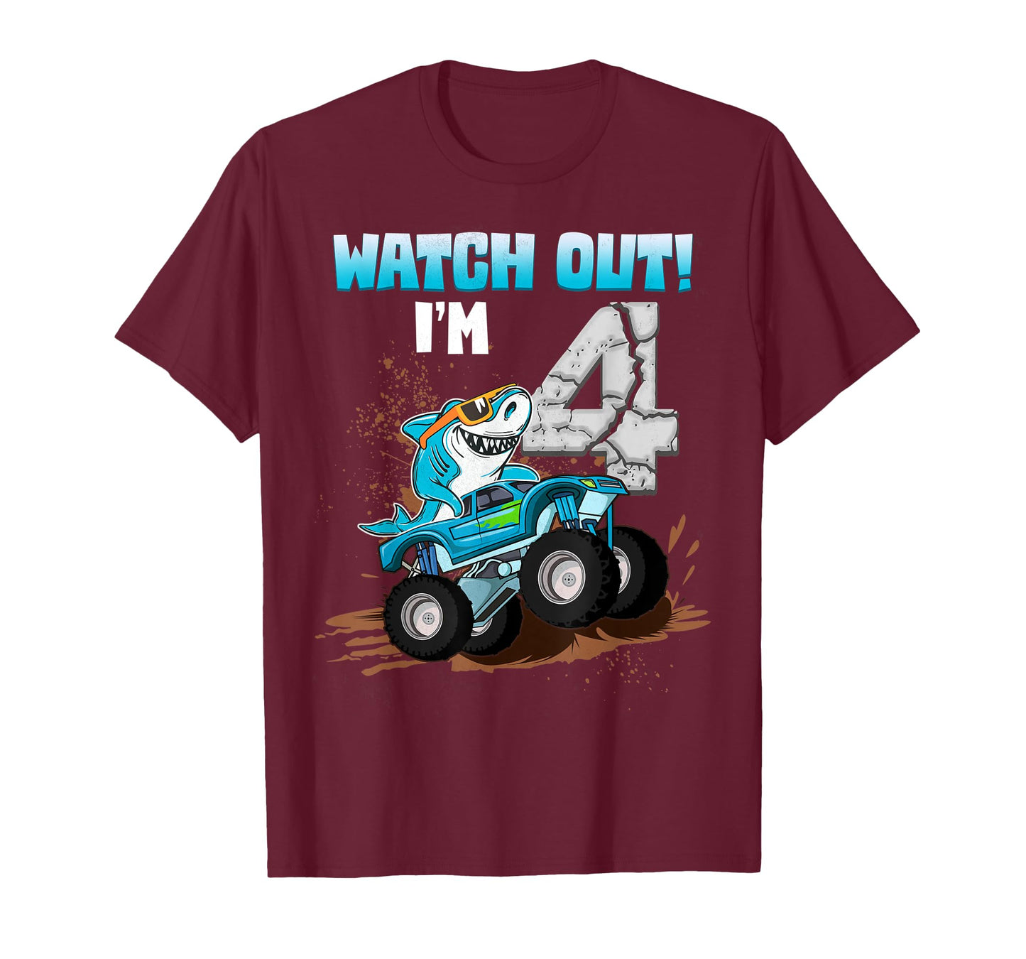 4 Years Old 4th Birthday Shark Boy Girl Monster Truck Gamer T-Shirt