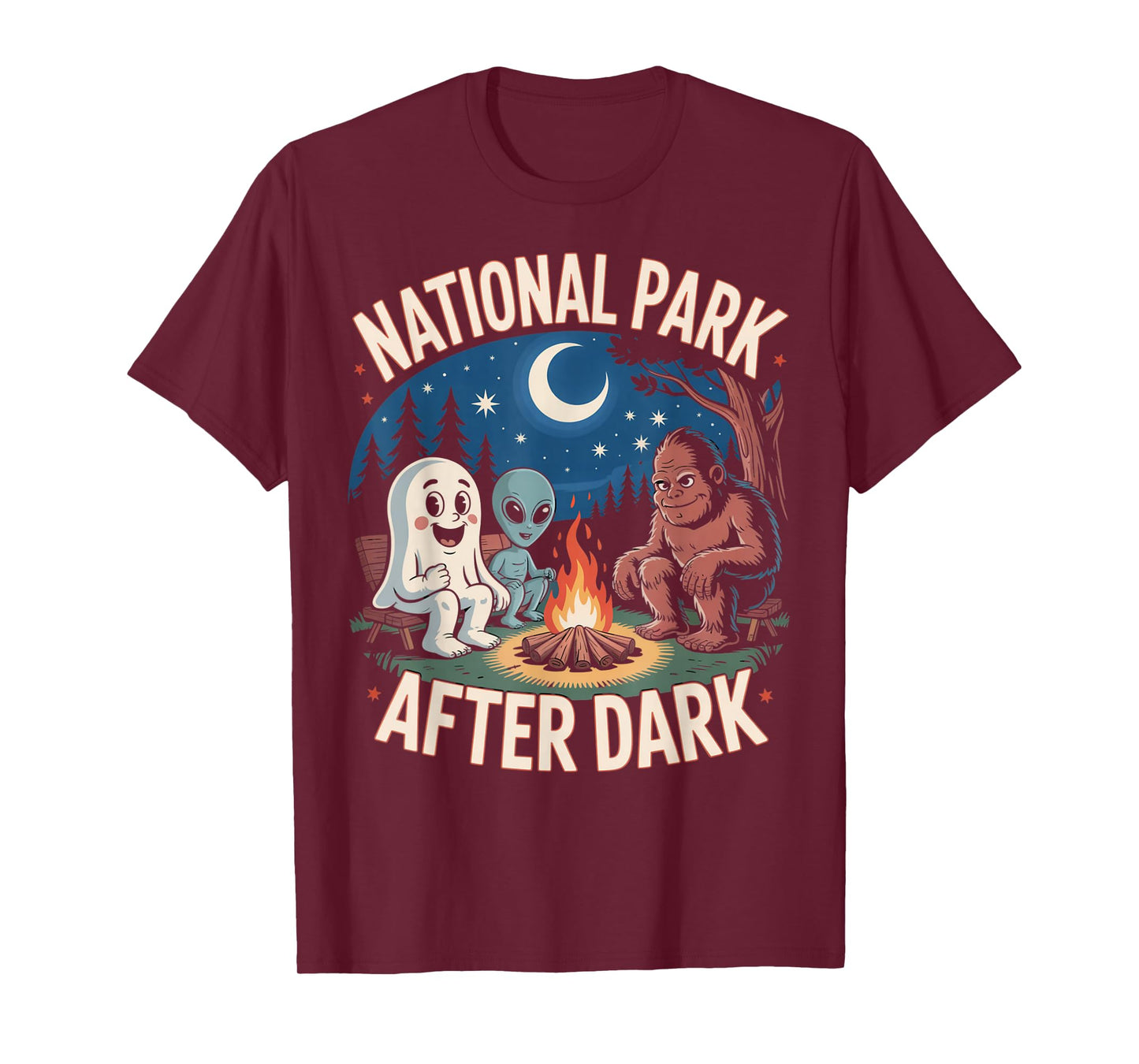 National Park After Dark Camping Alien Bigfoot Ghost T-Shirt