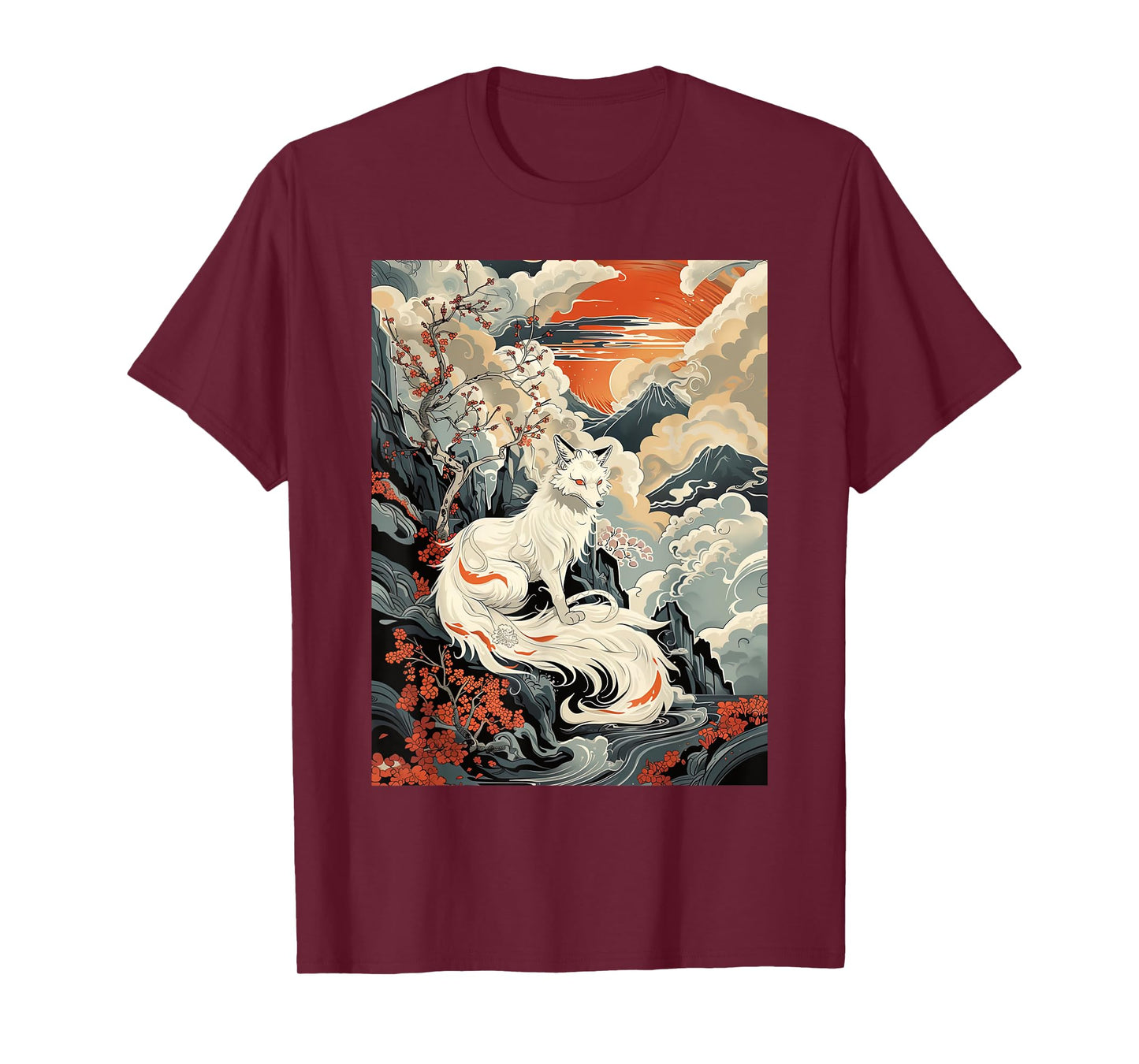 Vintage Japanese Woodblock Art Of Nine Tails Fox Kitsune Art T-Shirt