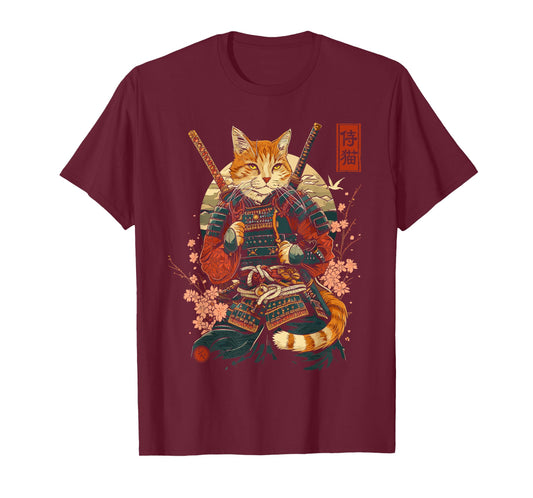 Samurai Cat, Japanese Cat Art Aesthetic, Cat Lover T-Shirt for Men Women