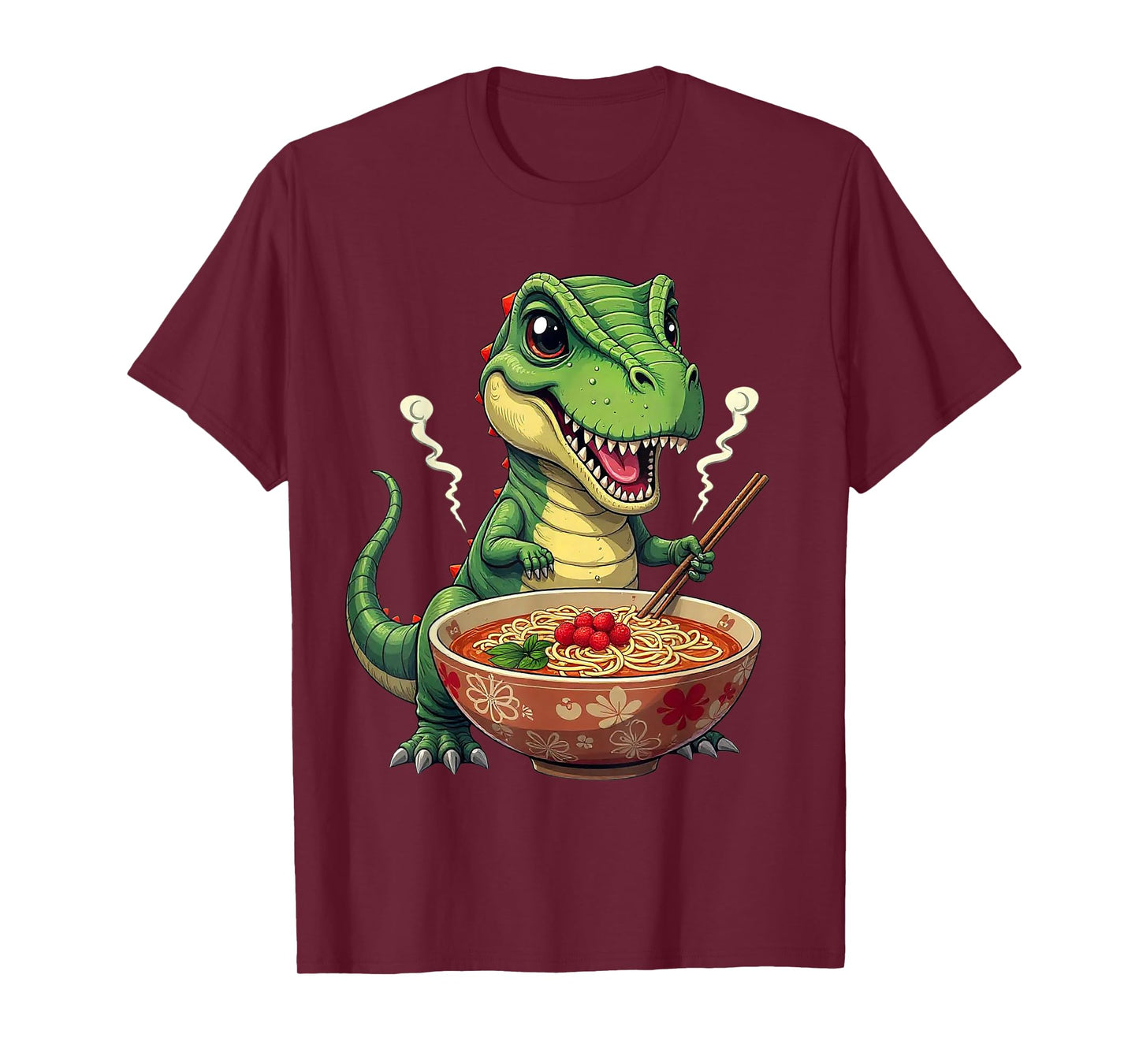 Dinosaur Eating Ramen Noodles – Cute T-Rex Foodie Anime Art T-Shirt