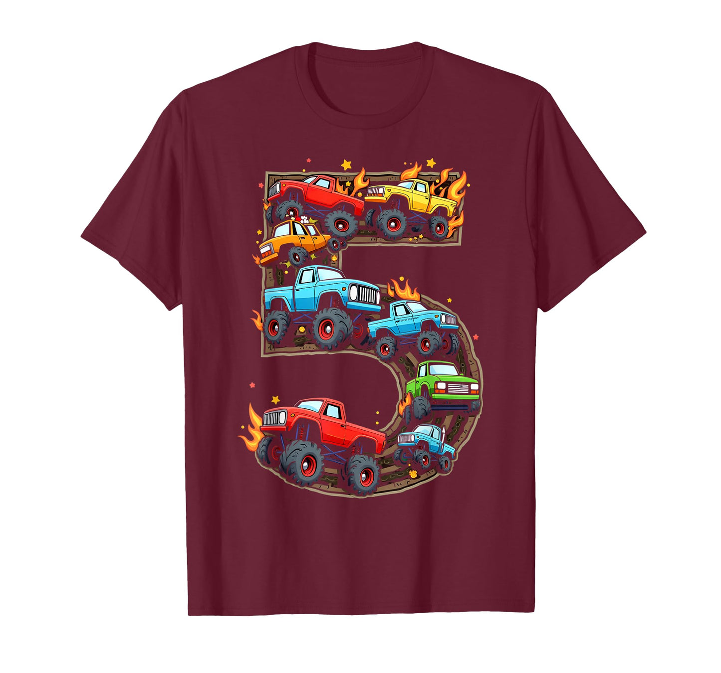 5 Year Old Monster Truck Boy Toddler 5th Birthday Party T-Shirt