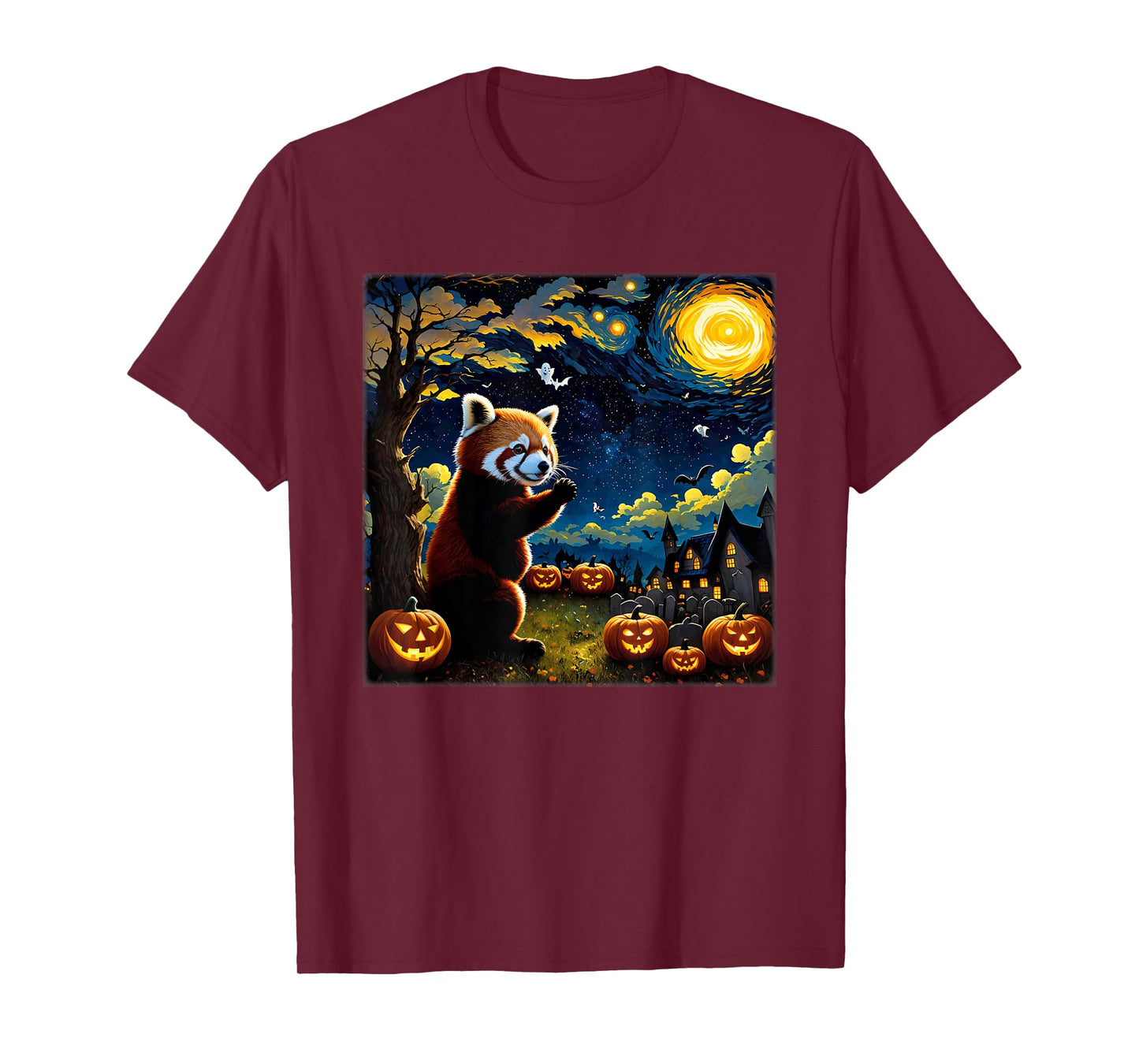 Spooky Halloween Red Panda Starry Night T-Shirt