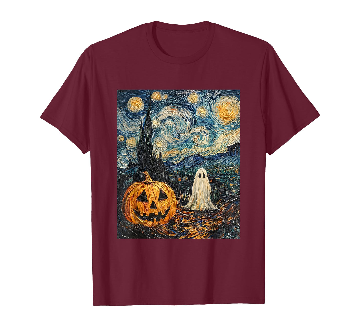 Pumpkin Ghost Graphic - Van Gogh Style - Starry Night T-Shirt