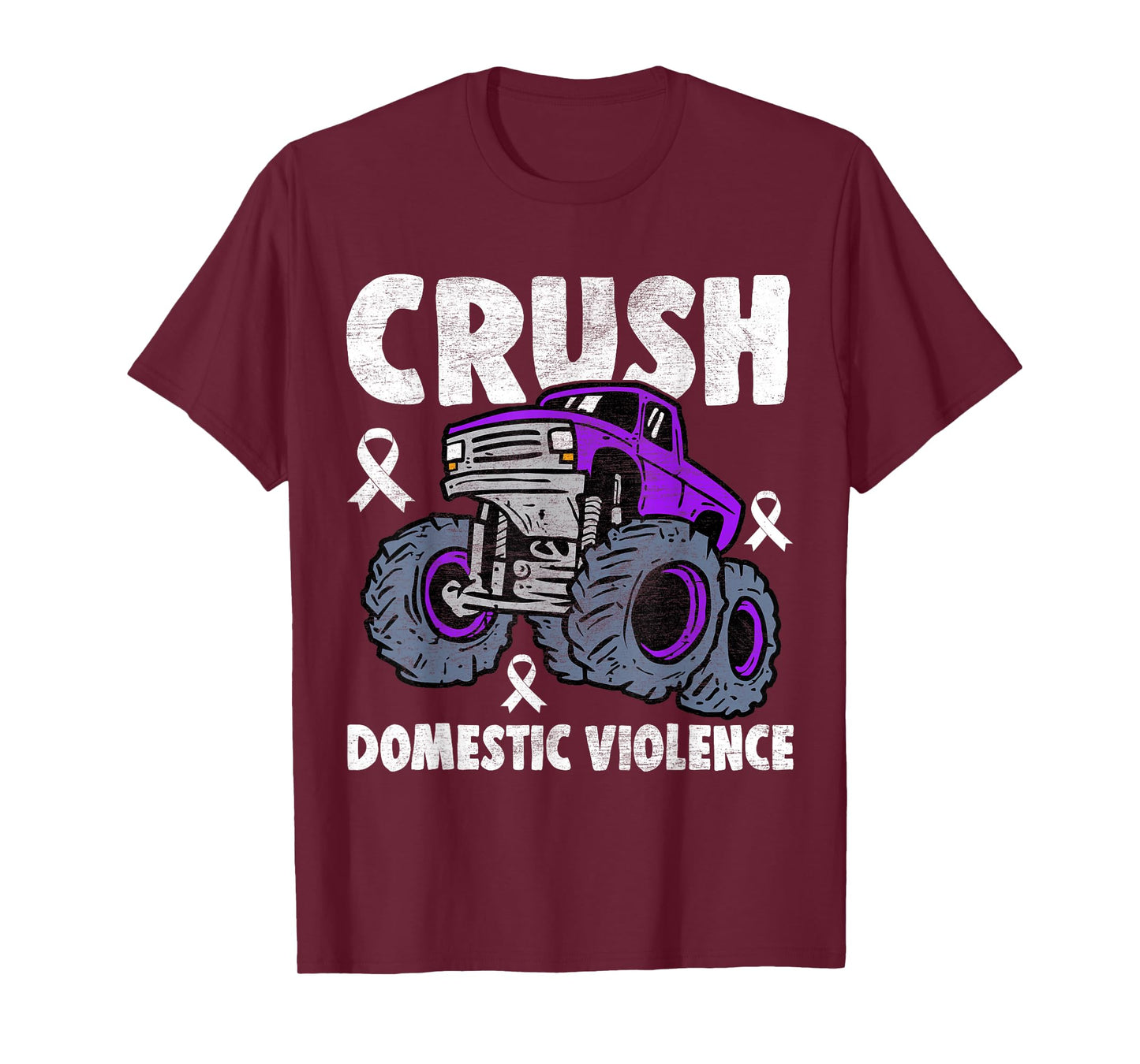 Crush Domestic Violence Awareness Monster Truck Purple Kids T-Shirt