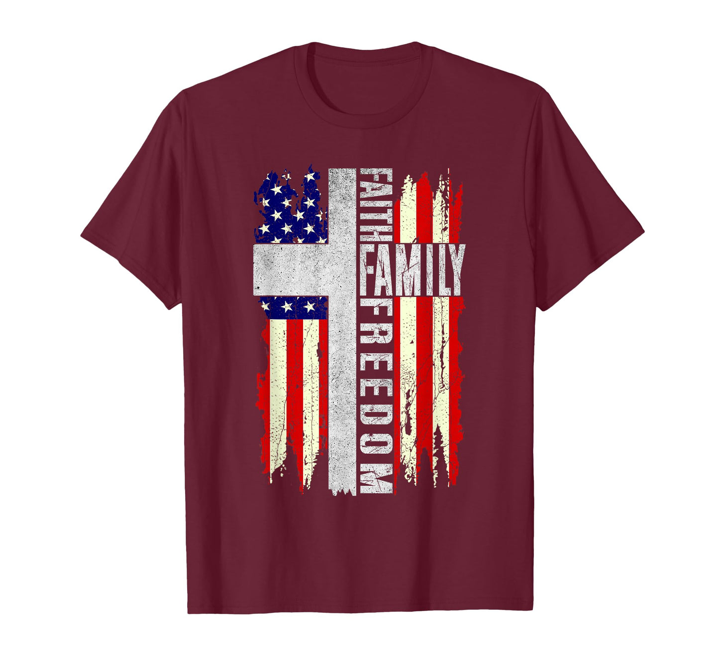 Faith Family Freedom - Patriotic Christian Vintage USA Flag T-Shirt