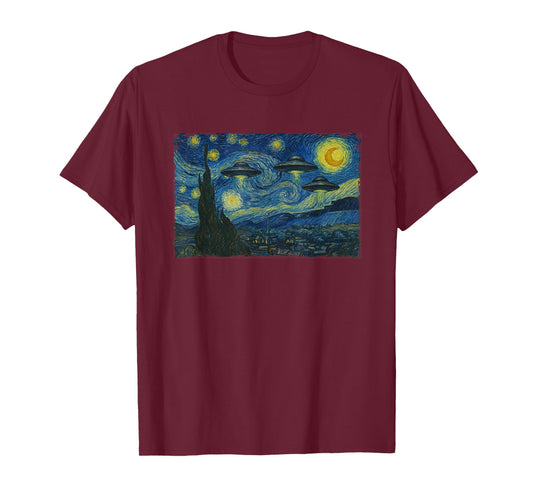 Starry Night UFO Sighting Funny Sci-Fi Van Gogh Painting T-Shirt