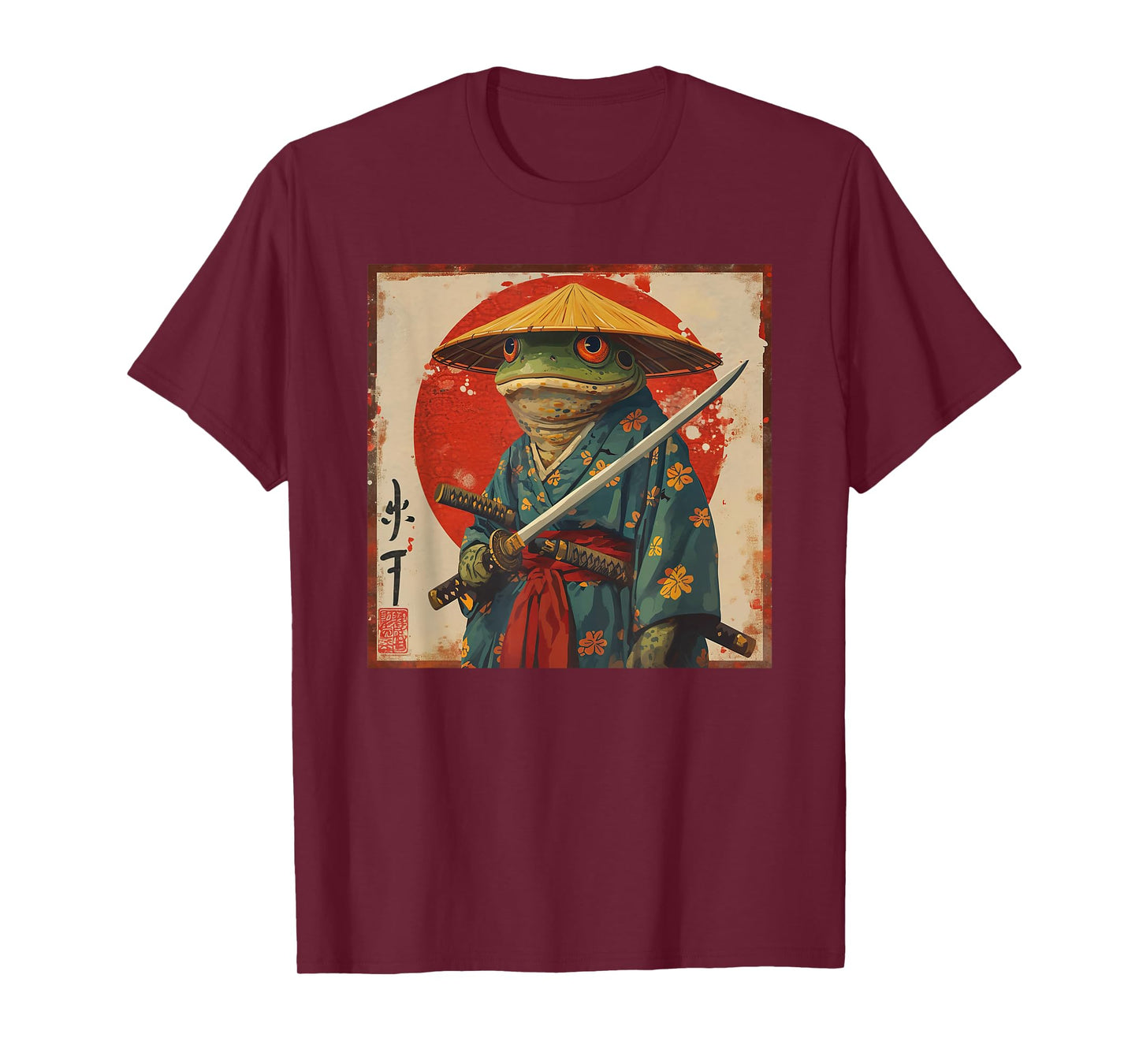 Japanese Woodblock Art: Samurai Frog Japanese Kanji T-Shirt