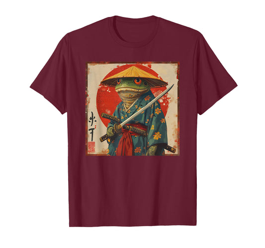Japanese Woodblock Art: Samurai Frog Japanese Kanji T-Shirt
