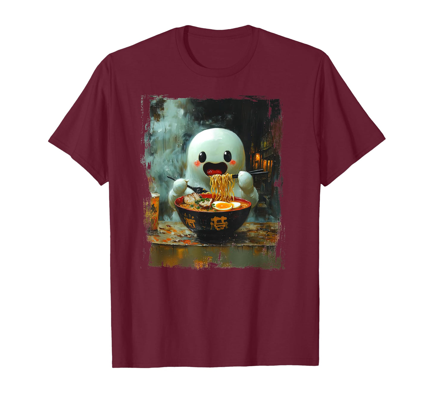 Spooky Cute Ghost Eating Ramen Halloween Japanese Noodles T-Shirt