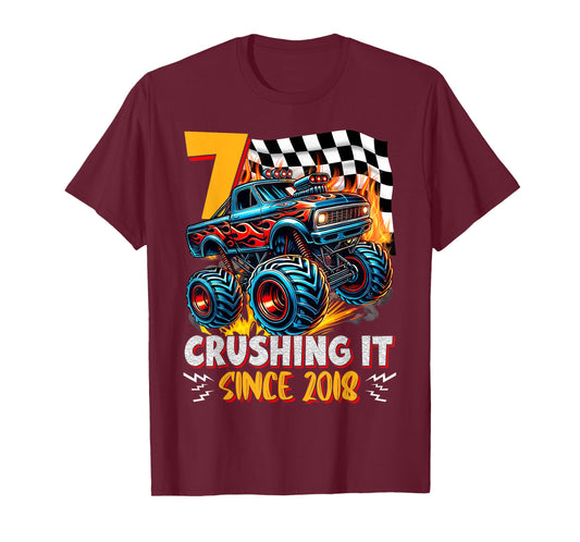 Birthday Monster Truck 7 Year Old Boys 7th Party Born 2018 T-Shirt