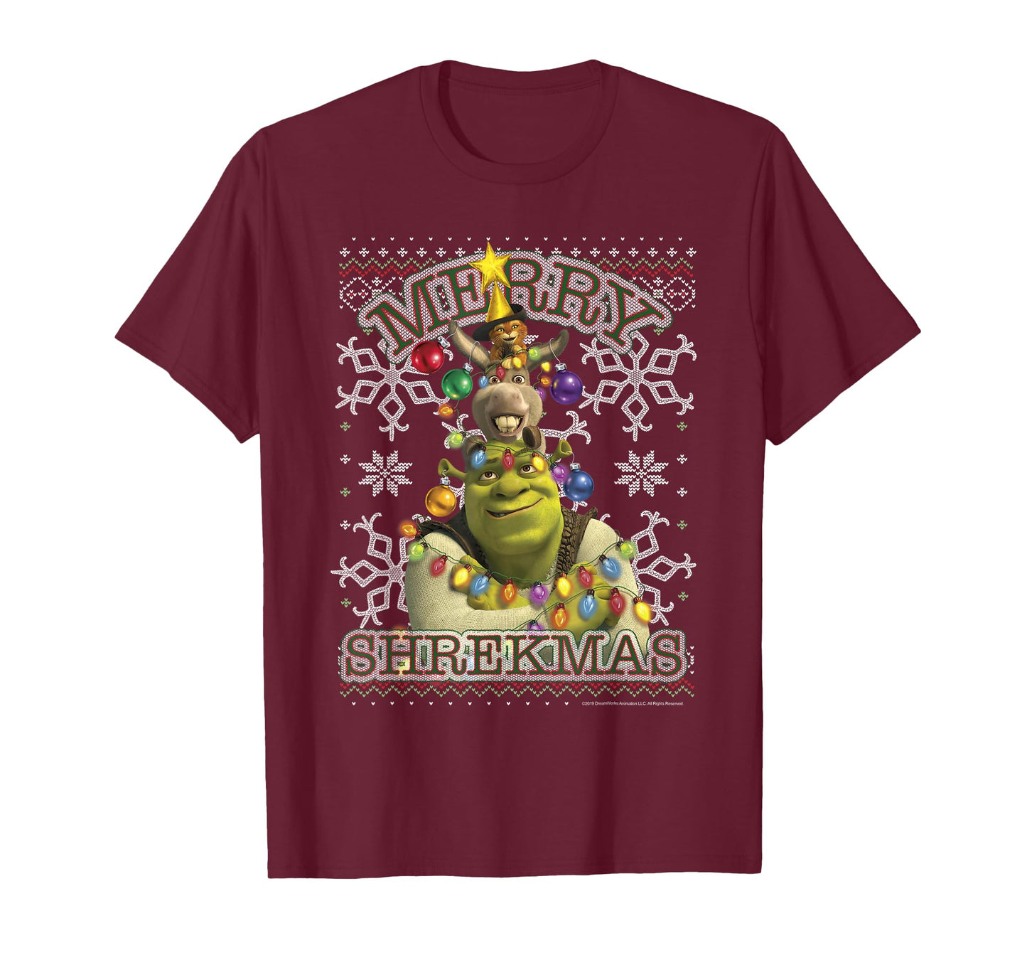Shrek Donkey & Puss Merry Shrekmas Holiday Text Poster T-Shirt