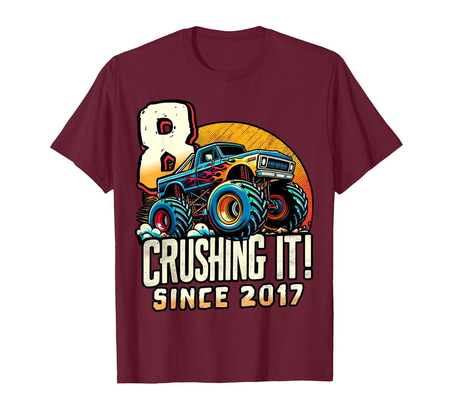 Birthday Monster Truck 8 year Old Boys 8th Party Born 2017 T-Shirt
