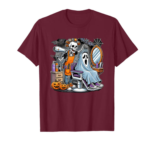 Halloween Skeleton Hairdresser Hairstylist T-Shirt