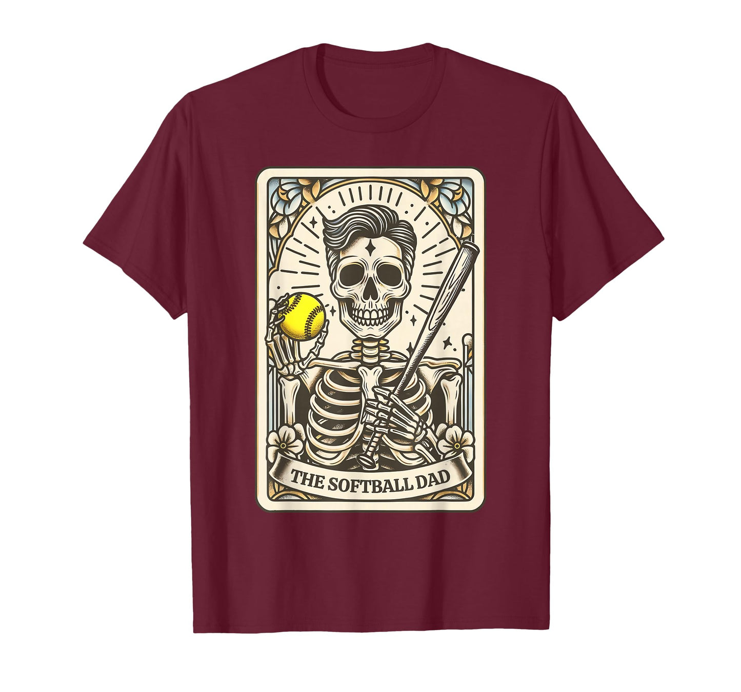 Softball Dad Tarot Card Skeleton Halloween Sport Lovers T-Shirt
