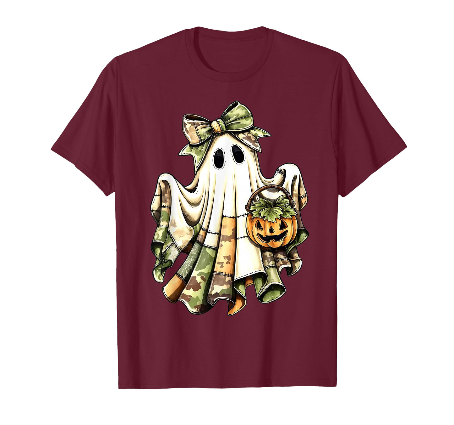 Halloween Green Camo Ghost Patchwork Camouflage Girl Women T-Shirt