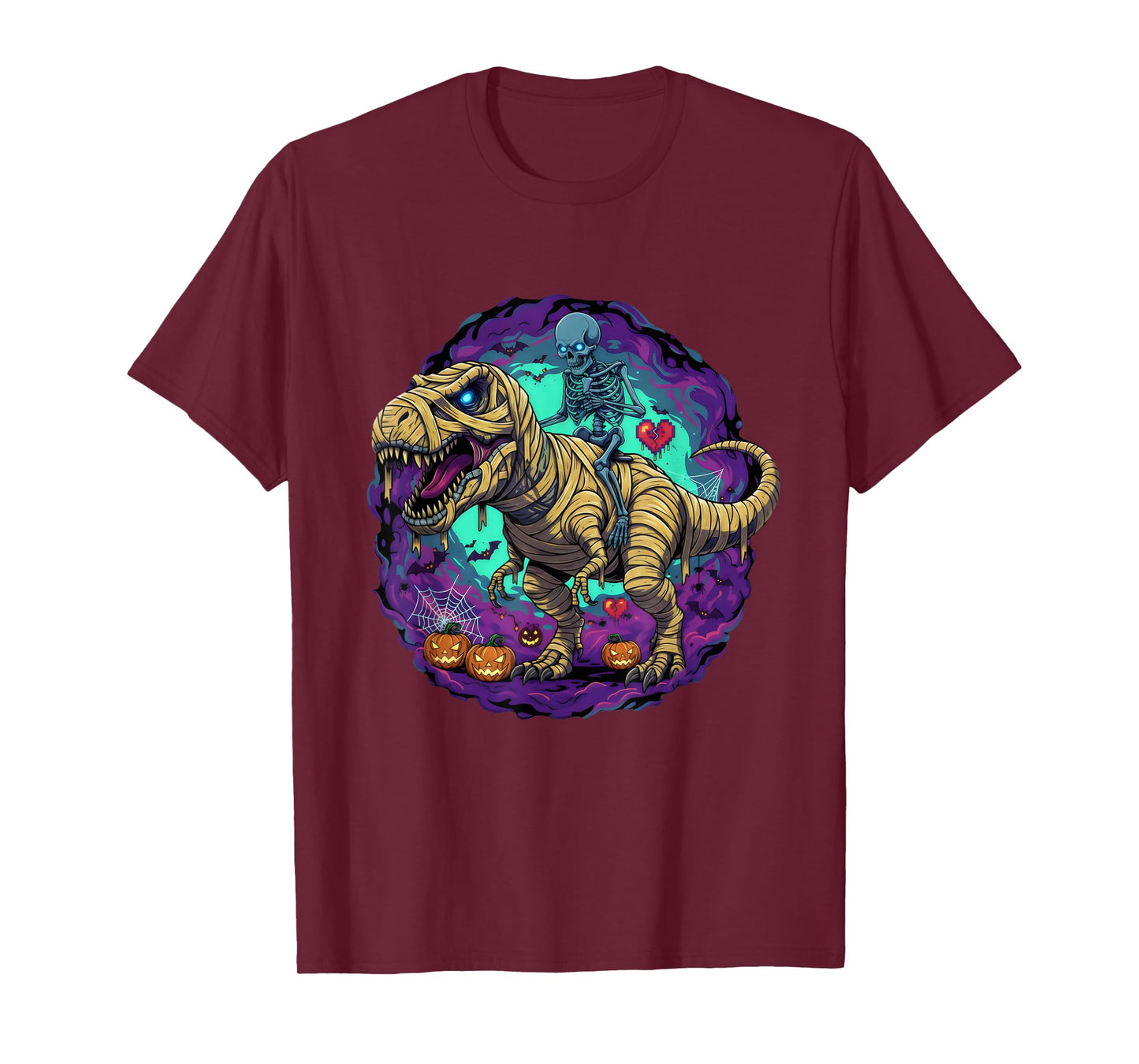 Skeleton on Dinosaur for Halloween Costume Pumpkin Candy T-Shirt