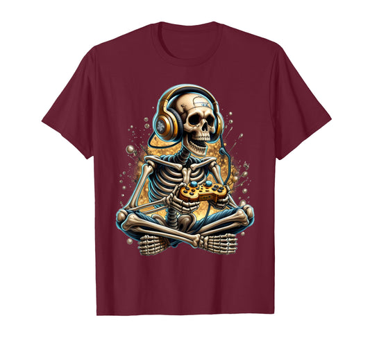 Funny Video Game Halloween Skeleton Gamer Gaming Boys Teens T-Shirt