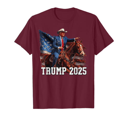 Trump 2025 Riding Horse American Flag Cowboy 4th Of July T-Shirt