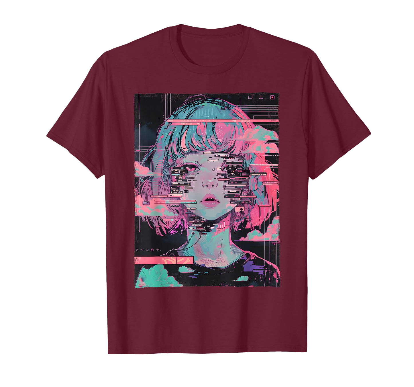 Anime Girl Vaporwave Glitch Cyber Goth E-Girl Distressed T-Shirt