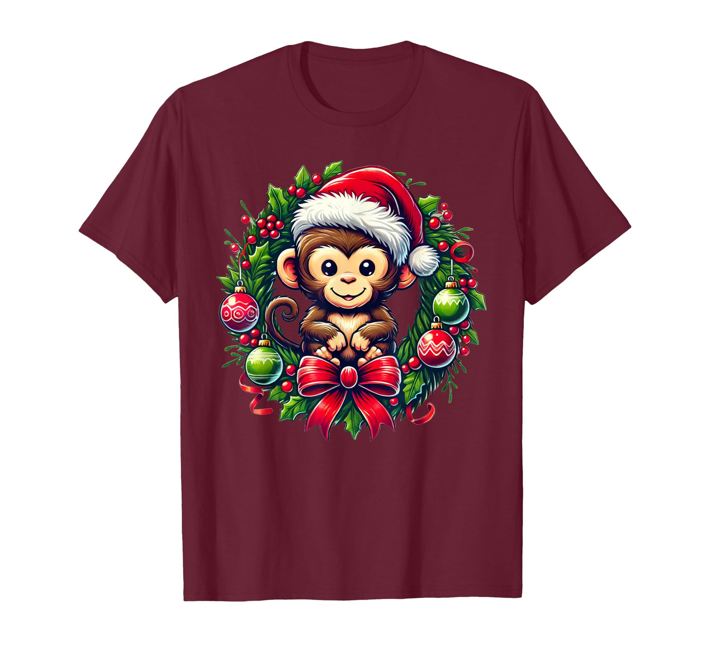 Monkey Santa Hat Christmas Xmas T-Shirt