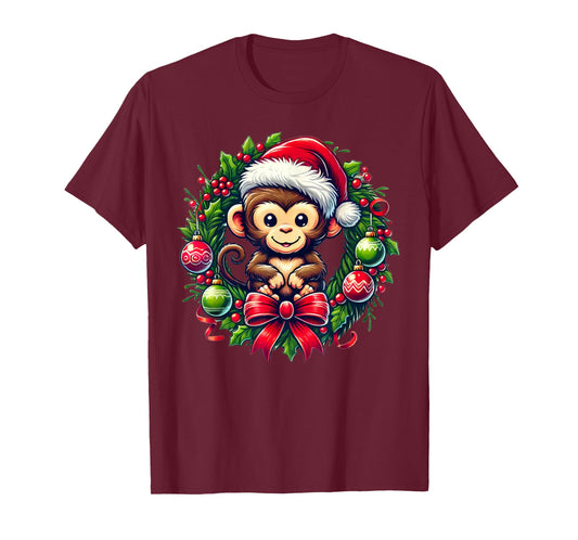Monkey Santa Hat Christmas Xmas T-Shirt