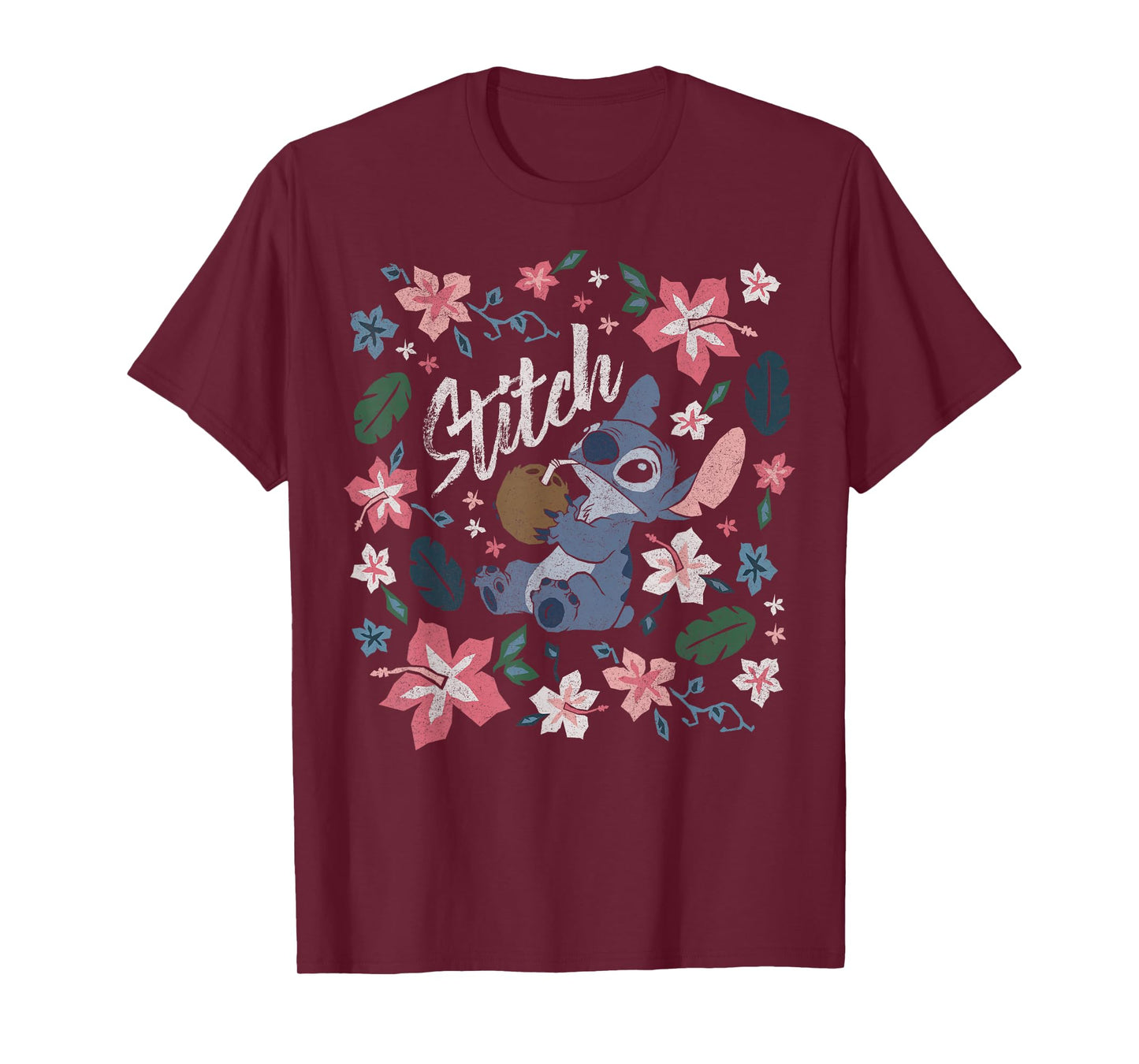 Disney Lilo & Stitch Floral Stitch Coconut Portrait Short Sleeve T-Shirt