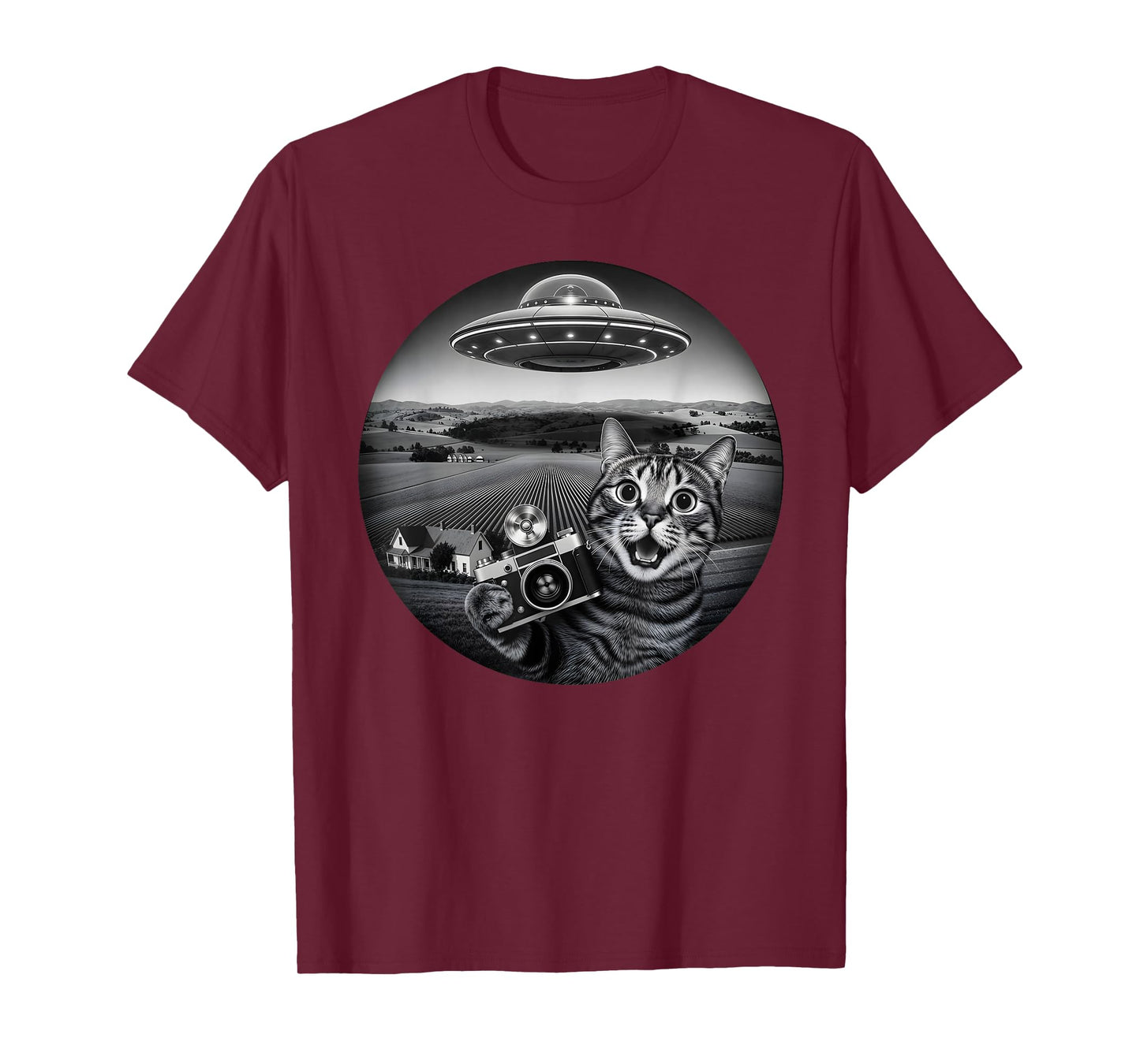 Funny Cat Selfie with Alien UFO for Men Women Kids T-Shirt