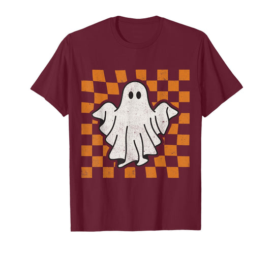 Retro Vintage Checkered Ghost Trendy Funny Halloween T-Shirt