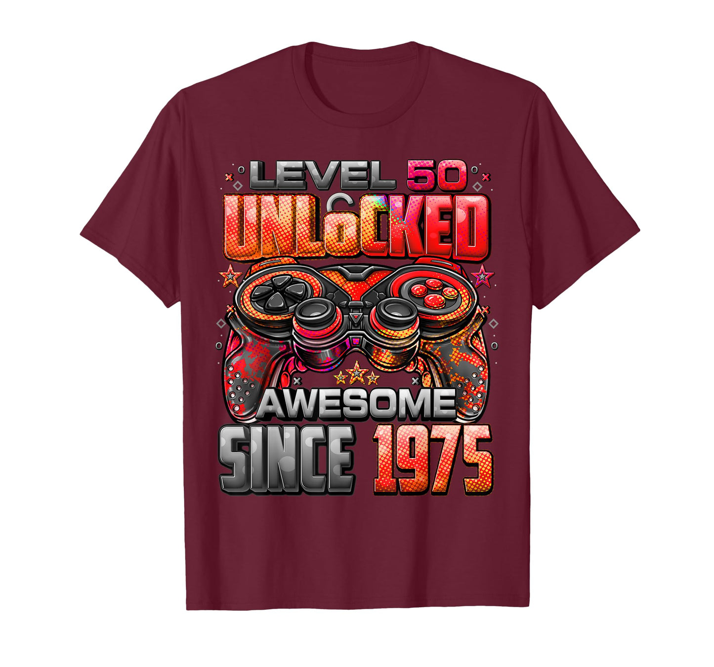 Level 50 Unlocked Awesome Since 1975 50th Birthday Gaming T-Shirt