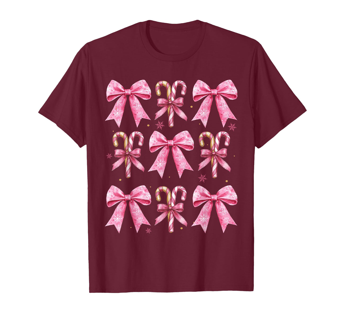 Cute Coquette Bow Candy Canes Christmas Pink Bow Girls Teens T-Shirt