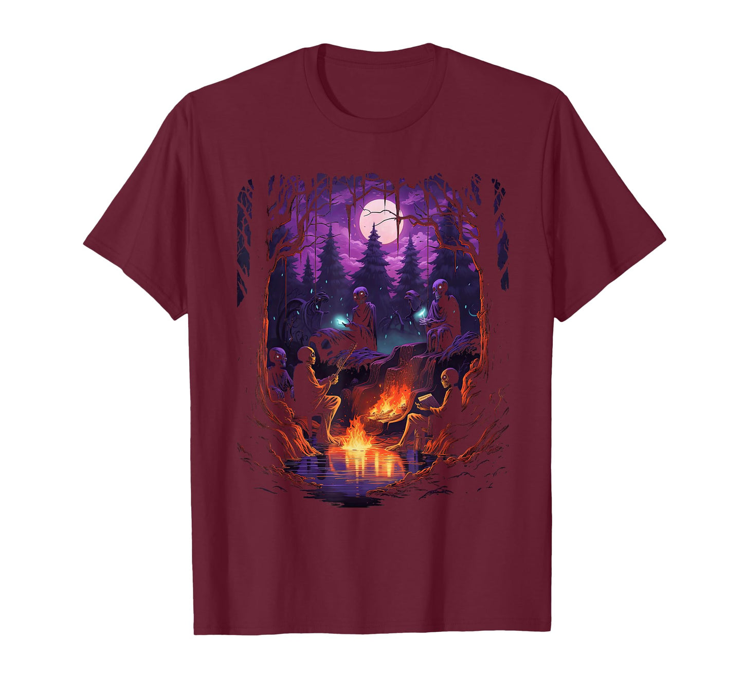 Vintage Ghost and Skeleton by Fire Camping Gothic Halloween T-Shirt