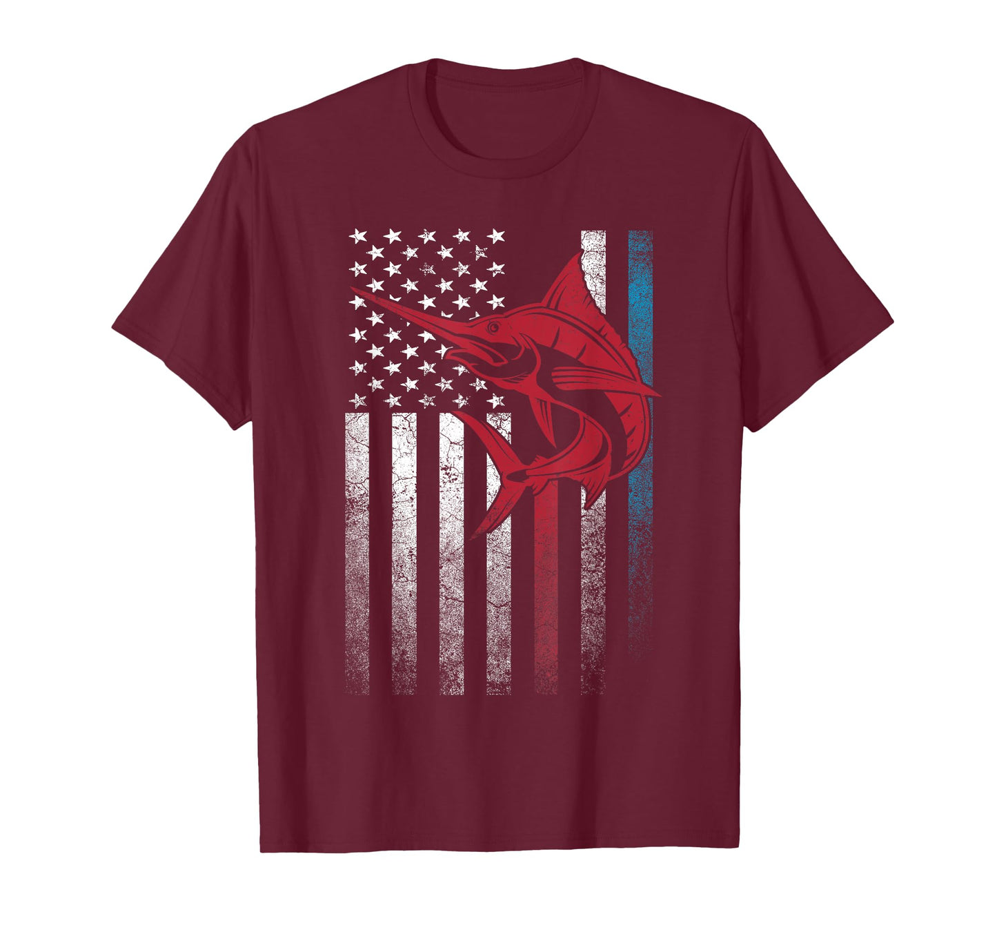 Fishing Marlin Swordfish Fish 4th of July American Flag USA T-Shirt