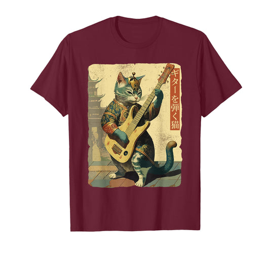 Japanese Cat Princess Playing The Electric Guitar T-Shirt