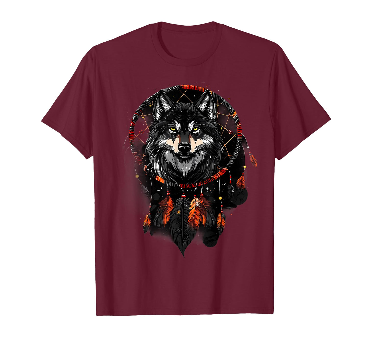 Wolf Native American Feather Headdress Dreamcatcher T-Shirt