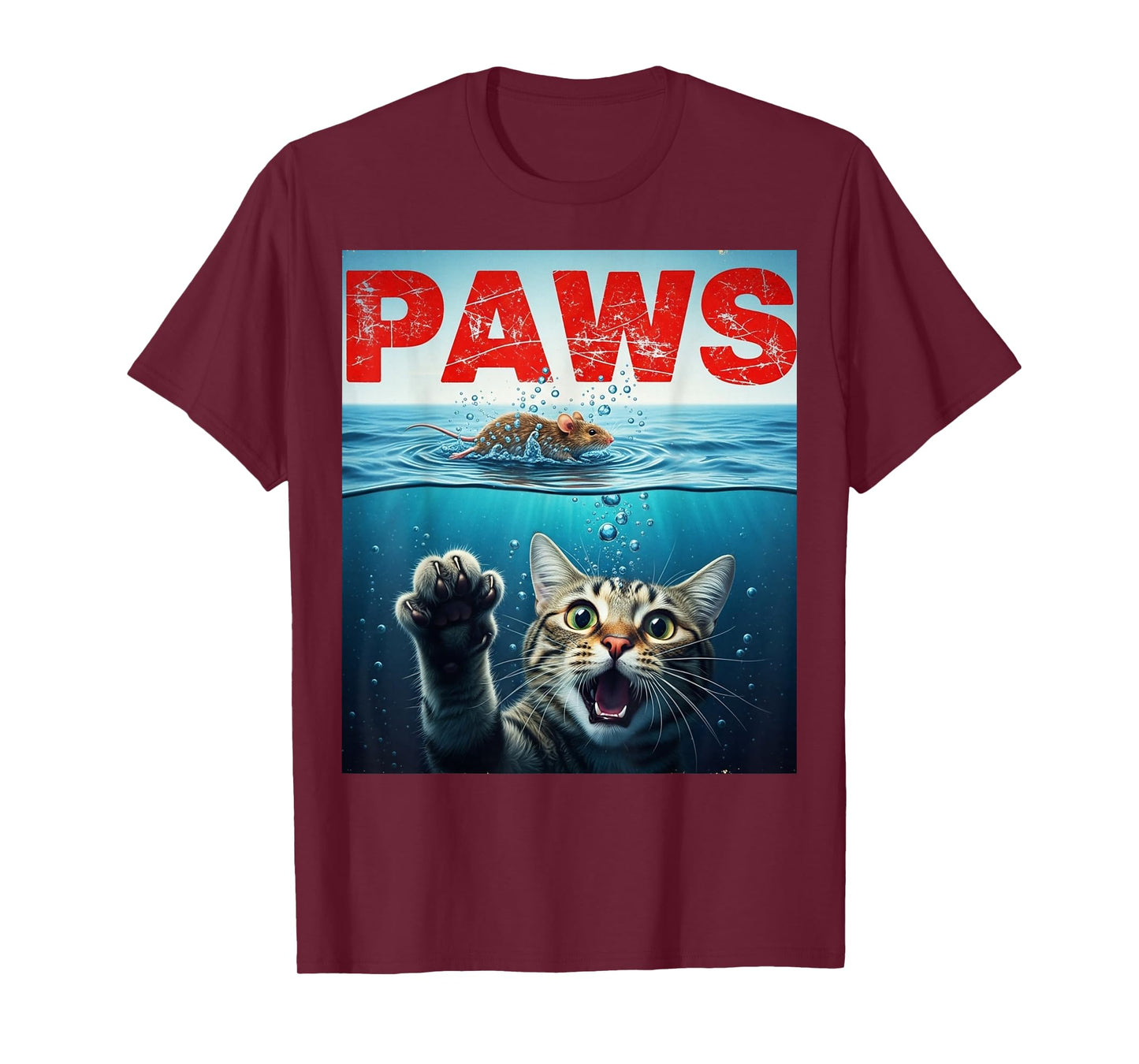 PAWS Parody Cat Mouse Humorous Cat Chasing Mouse T-Shirt
