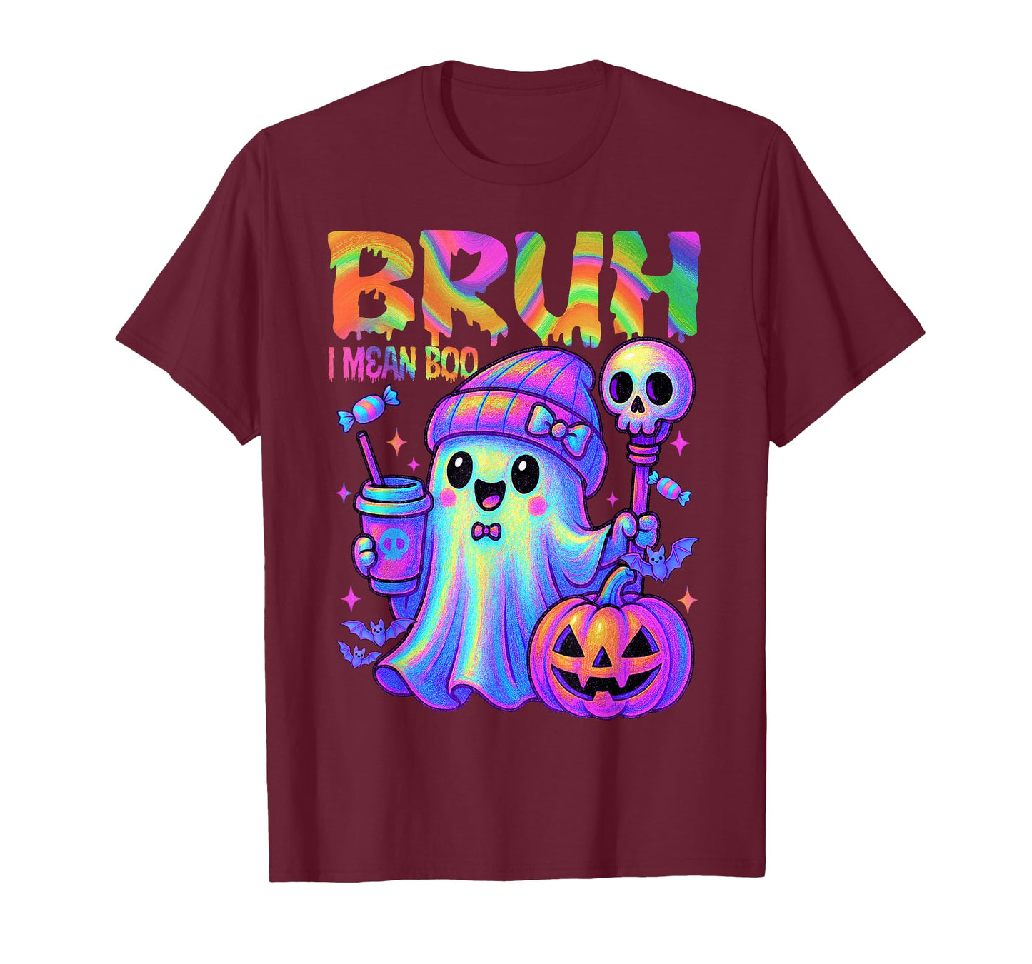 Colorful Halloween Bruh I Mean Boo Ghost Drink Coffee Women T-Shirt