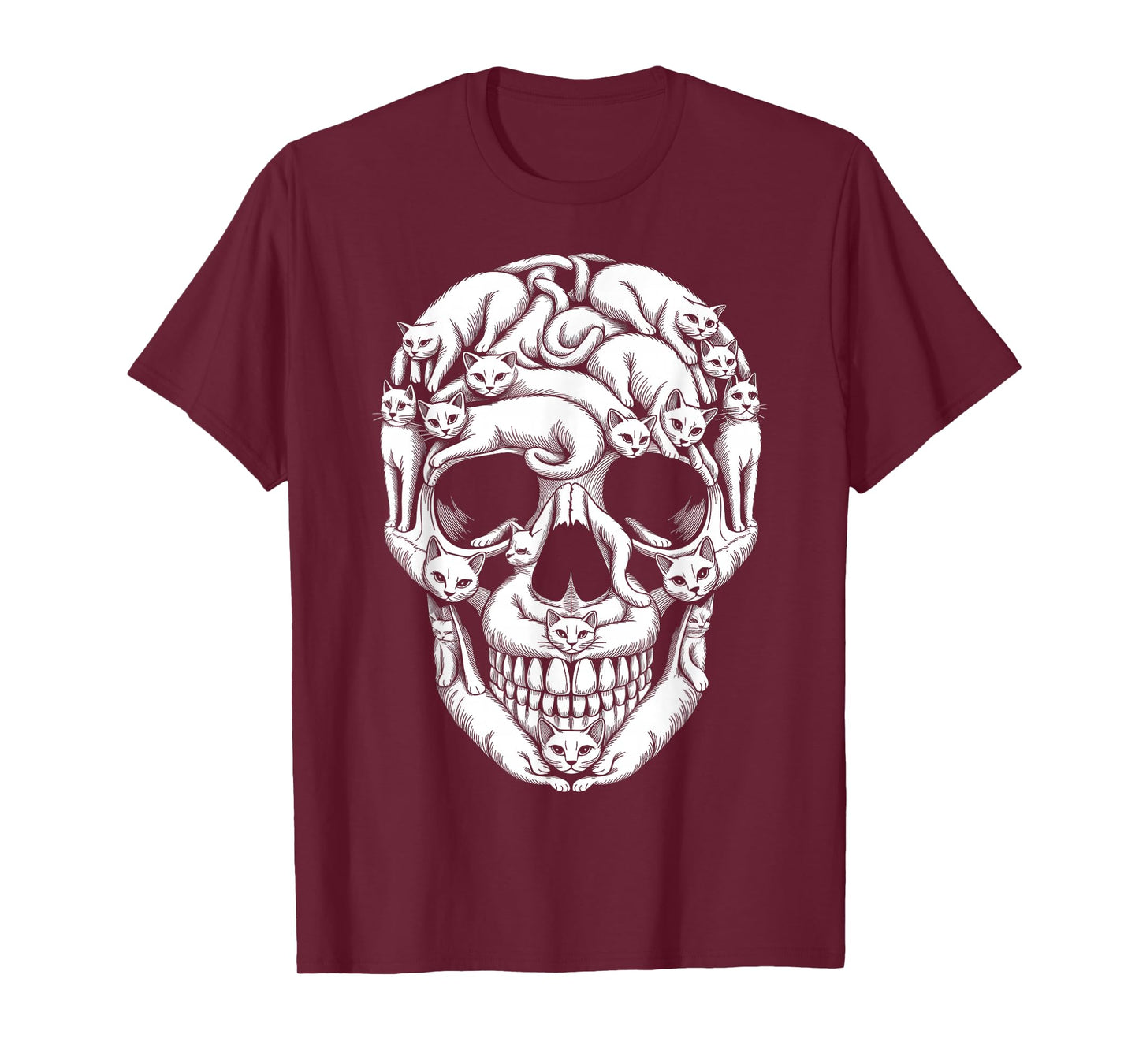 Cat Skull Kitty Skeleton Halloween Goth Punk Girl Teens T-Shirt