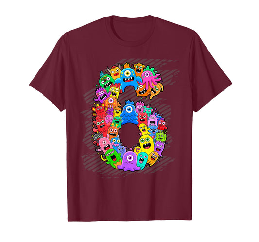 Little Monster 6 Six Year Old Kid 6th Birthday Party Aliens T-Shirt