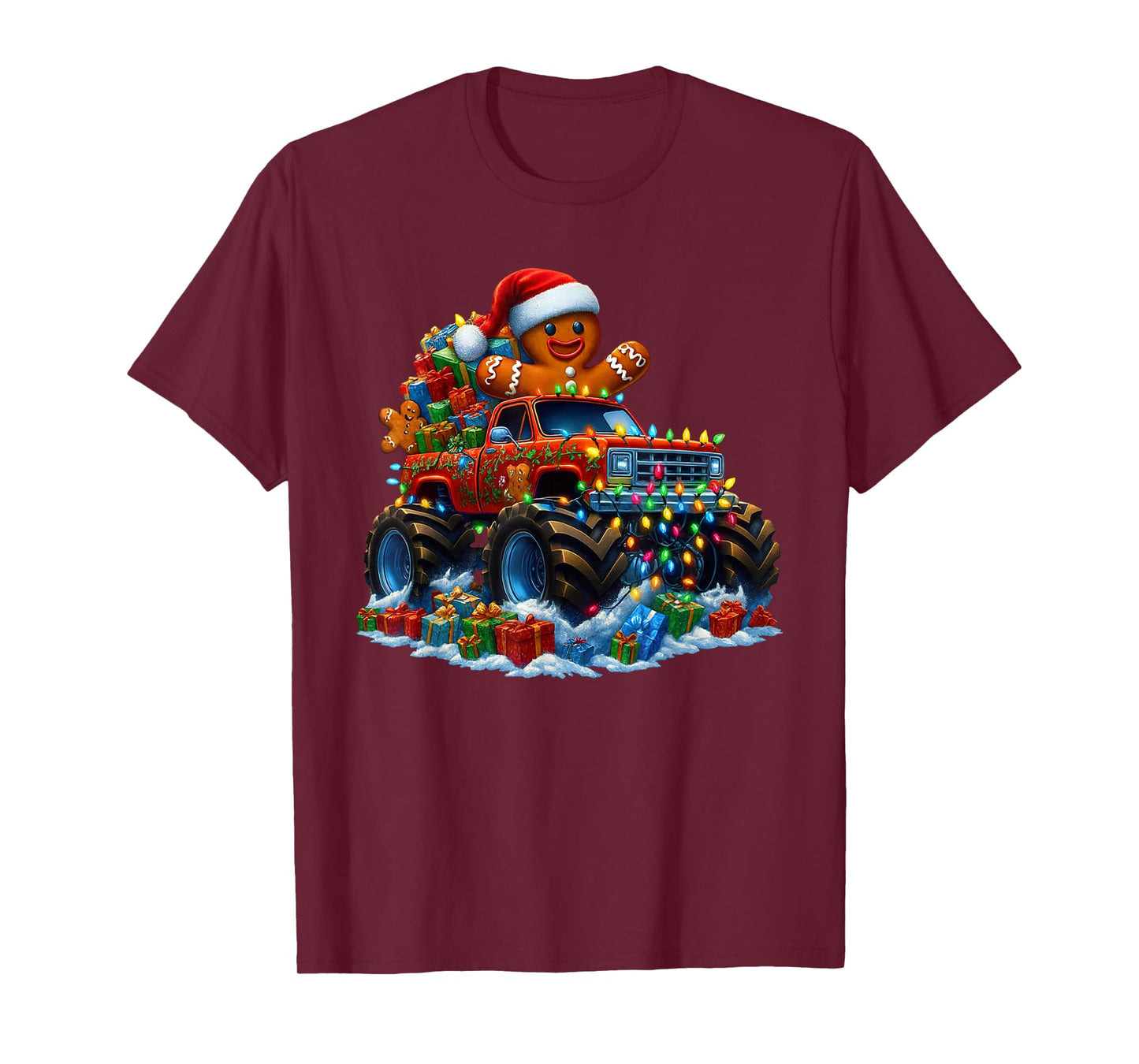 Monster Truck Gingerbread Man Funny Christmas Baking T-Shirt