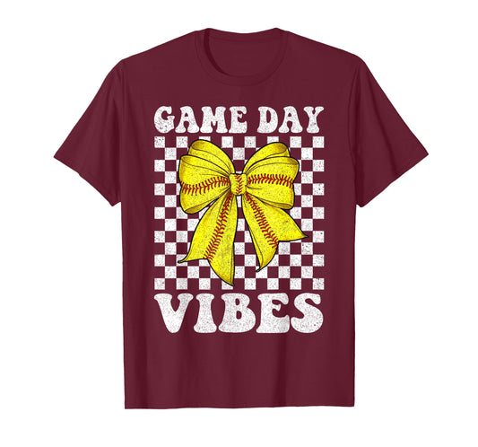 Game Day Vibes Coquette Bow Softball Mama Softball Girl T-Shirt