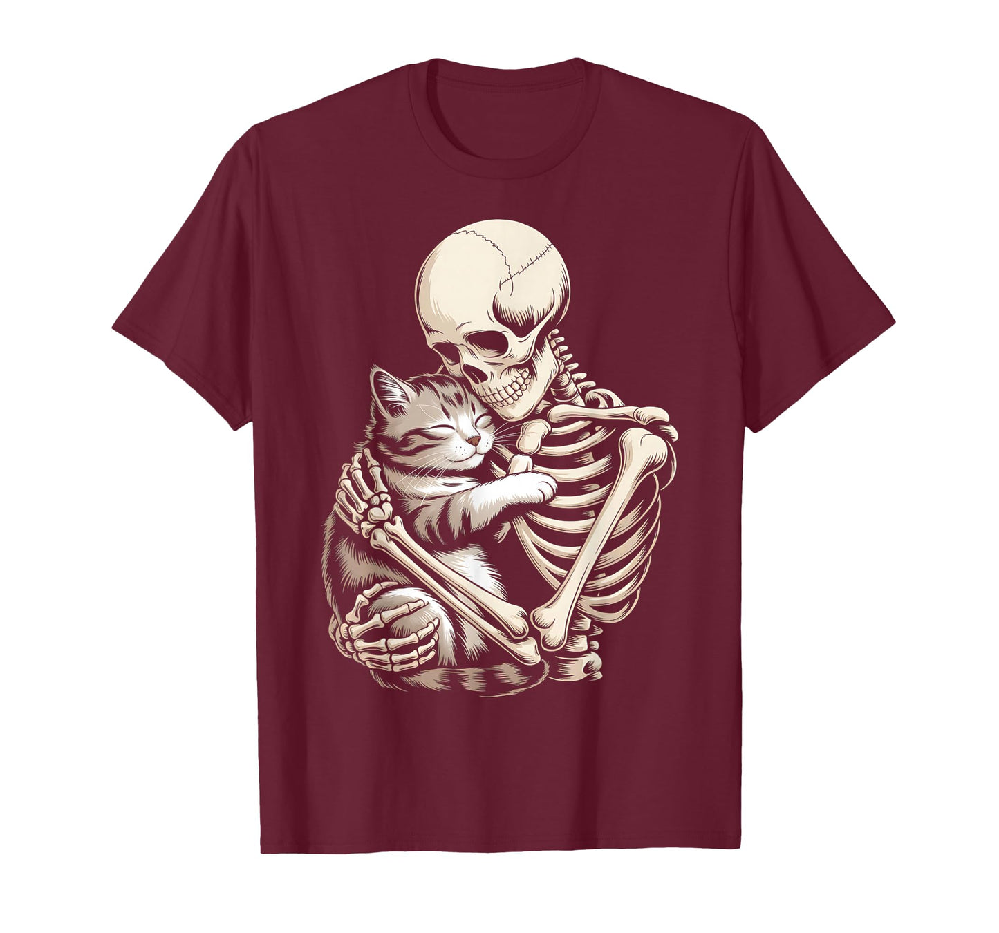 Skeleton Hugging Cat Halloween Cat Lover Cat Mom Dad T-Shirt