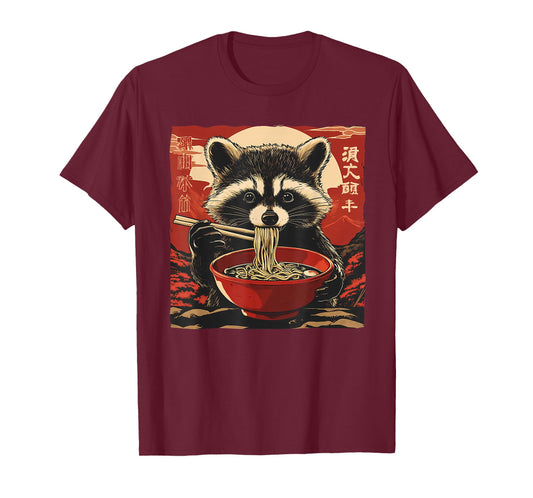 Anime Shirt For Men Women Kid Racoon Ramen Noodles Kawaii Cute Raccoon Eating Ramen Noodles Anime Gift T-Shirt