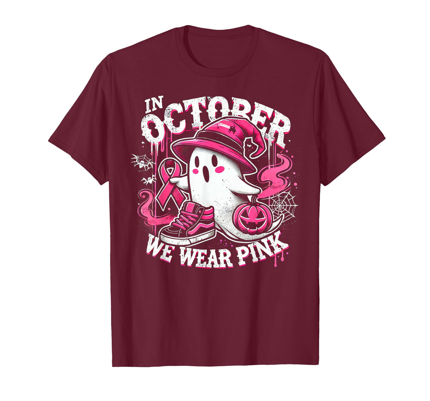 We Wear Pink in october Ghost Breast Cancer Awareness T-Shirt