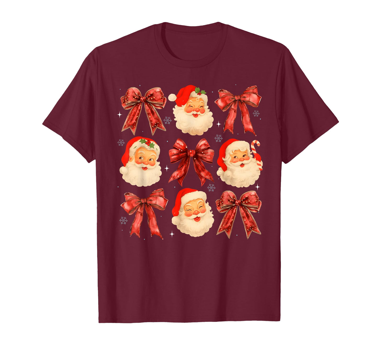 Retro Coquette Bows Santa Claus Face Christmas Women Girl T-Shirt