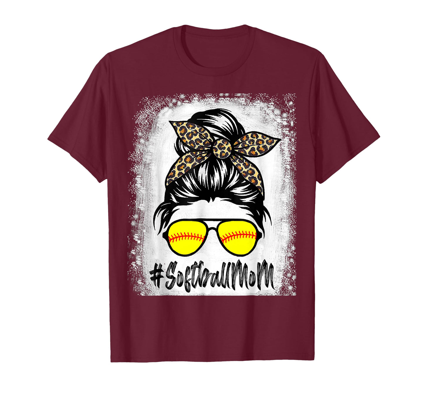 Bleached Softball Mom Life With Leopard and Messy Bun Player T-Shirt