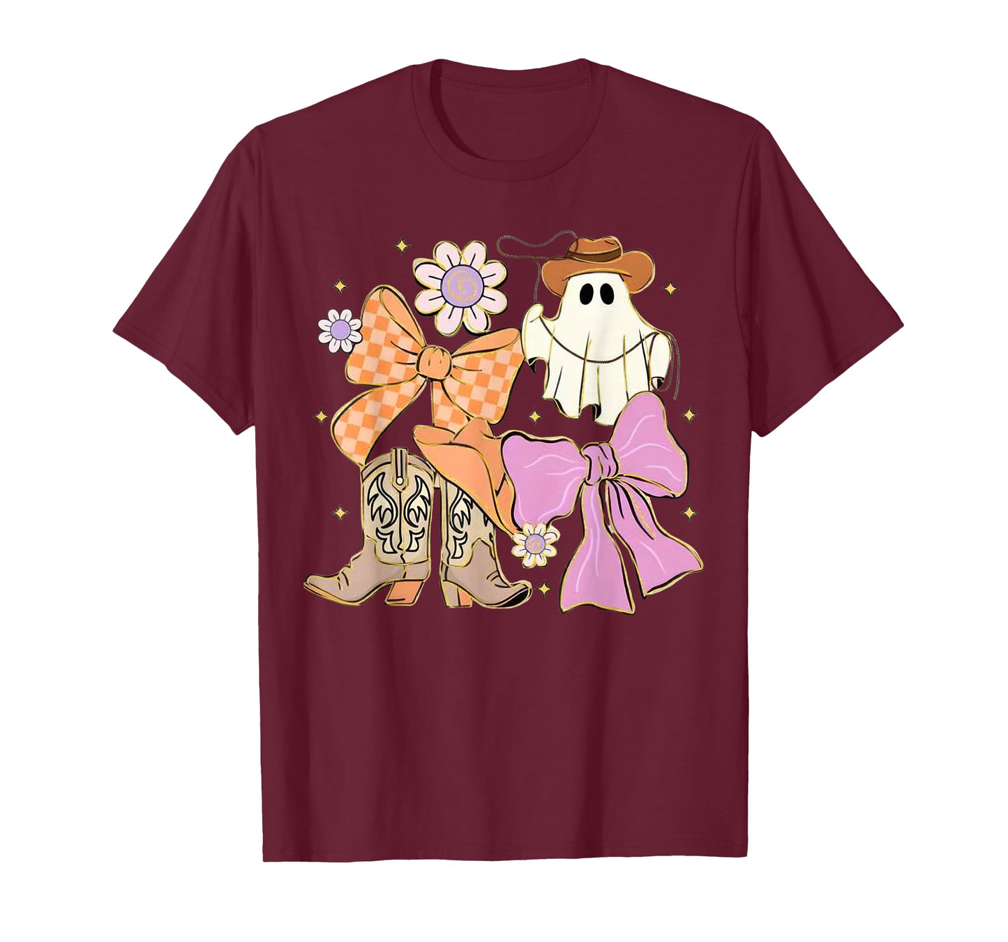Coquette Western Cowboy Ghost Halloween Pumpkin Men Women T-Shirt