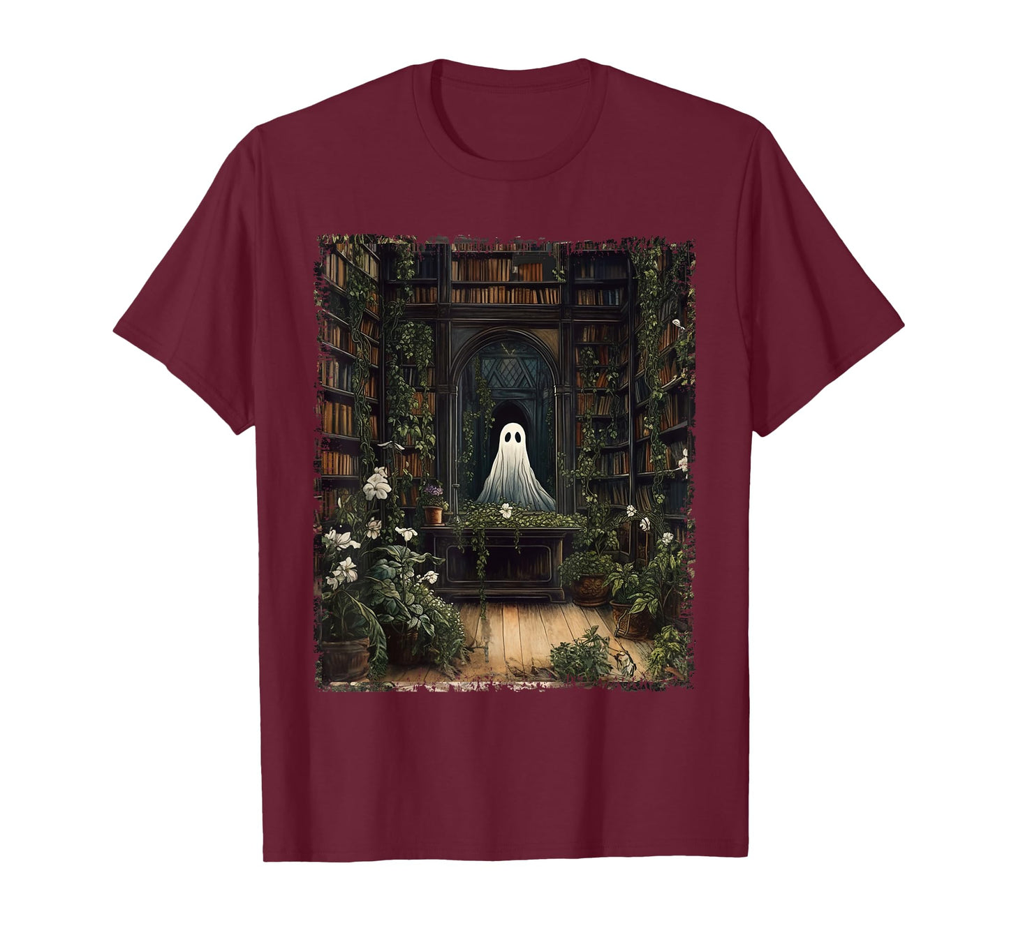 Vintage Halloween Spooky Ghost In The Library Gothic T-Shirt